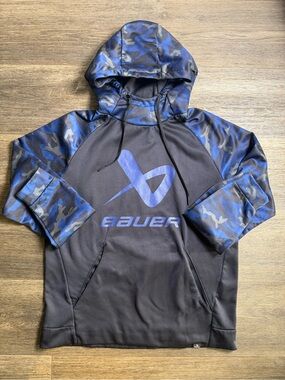 Bauer Men’s Black Hoodie with Blue Camo Sleeves